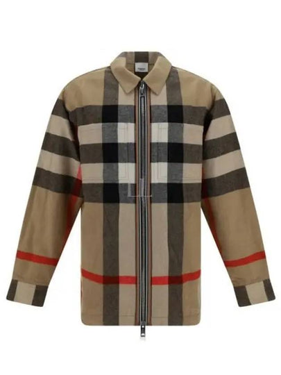 ExaGGerated Check Wool Cotton Overshirt Jacket Archive Beige - BURBERRY - BALAAN 2