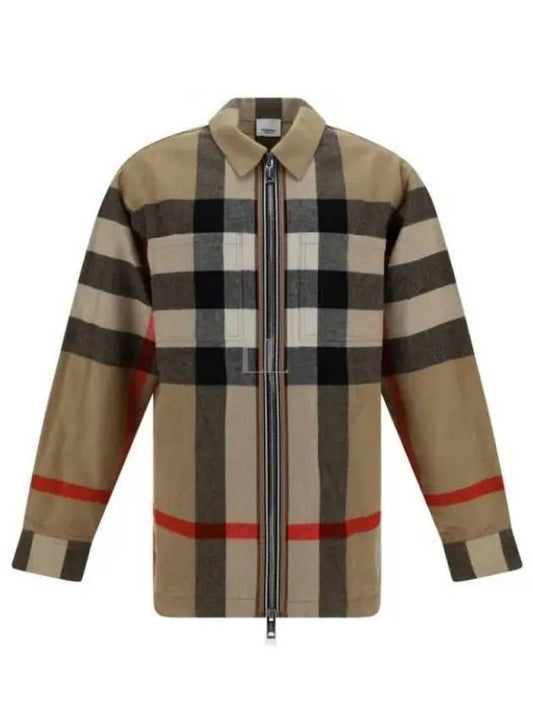 ExaGGerated Check Wool Cotton Overshirt Jacket Archive Beige - BURBERRY - BALAAN 2