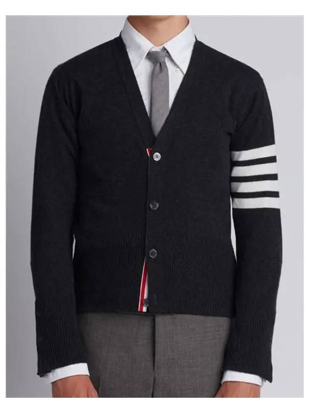 Men's Diagonal Classic Cashmere Cardigan Dark Grey - THOM BROWNE - BALAAN 4