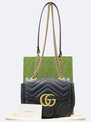 Gucci 739682 GG Marmont gold logo black leather mini matelass chain shoulder bag - GUCCI - BALAAN 1