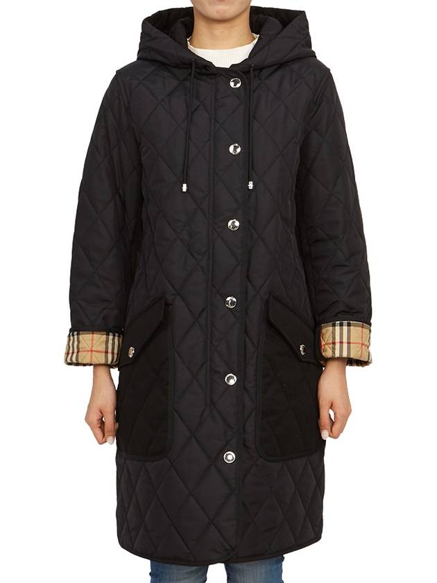 Women's Diamond Quilted Hoodie Single Coat Black - BURBERRY - BALAAN 2