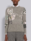 Women's Donegal Mohair Tweed Embroidered Knit Top Grey - THOM BROWNE - BALAAN 7