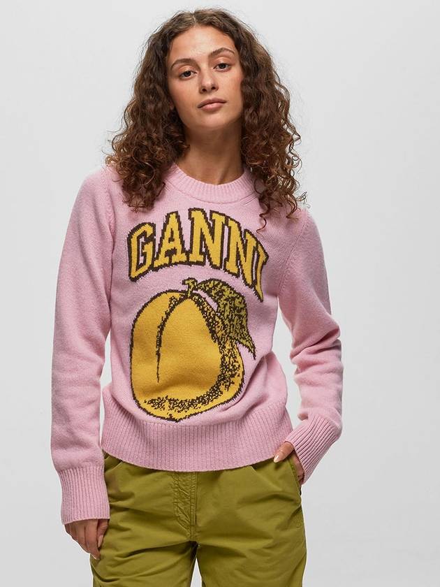 Graphic Peach Round Neck Pullover Knit Top Pink - GANNI - BALAAN 4