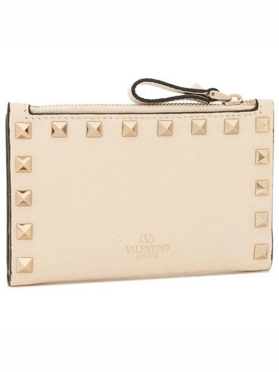 Rockstud Flap Leather Card Wallet Ivory - VALENTINO - BALAAN 2