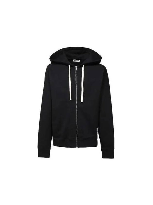 Logo Patch Drawstring Cotton Zip-up Hoodie Black - JIL SANDER - BALAAN 2