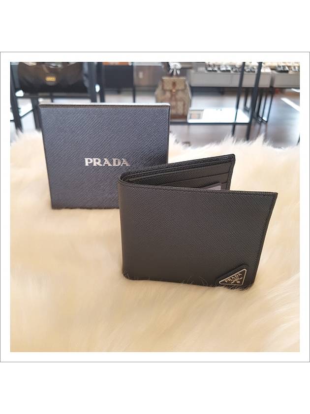 Triangle Logo Saffiano Half Wallet Black - PRADA - BALAAN 6