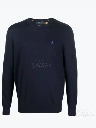 Embroidered Logo Crew Neck Knit Top Navy - POLO RALPH LAUREN - BALAAN 2