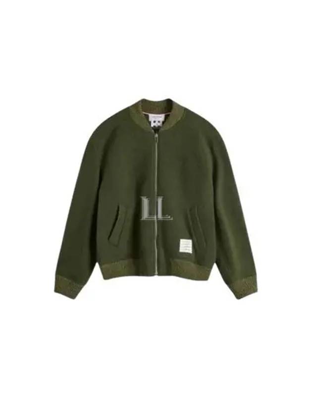 Fleece Stripe Wool Bomber Jacket Dark Green - THOM BROWNE - BALAAN 2