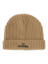 Embroidered Logo Ribbed Beanie Camel - VALENTINO - BALAAN 1