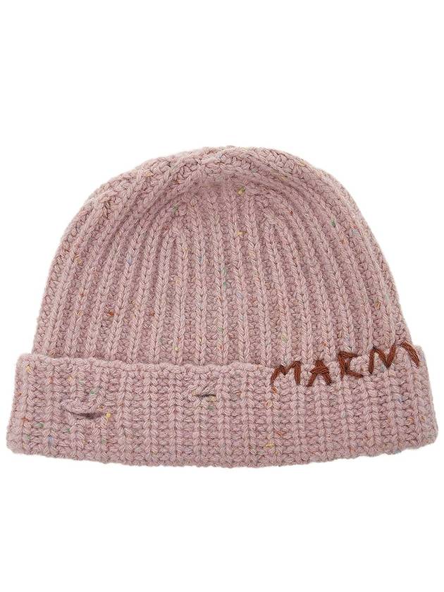 Embroidered Logo Rib Beanie Pink - MARNI - BALAAN 11