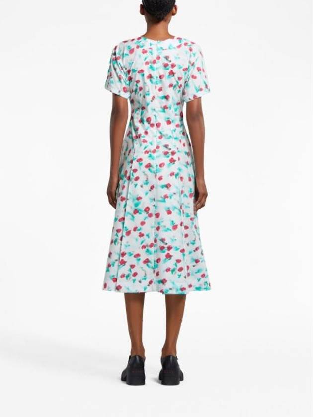 Floral Printed Cotton Midi Dress White - MARNI - BALAAN 5