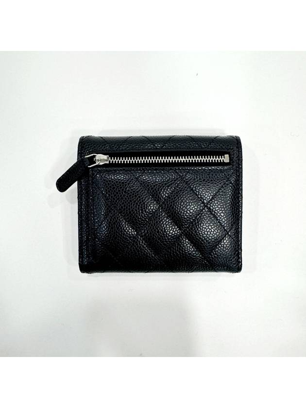 Small Classic Flap Wallet Grained Calfskin Silver Black - CHANEL - BALAAN 10