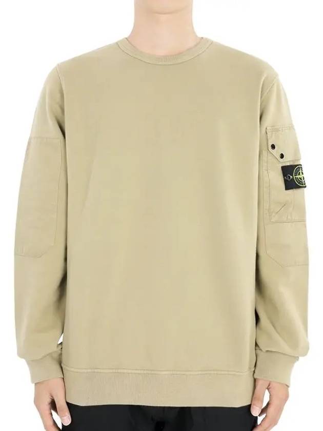 Brushed Organic Cotton Fleece Sweatshirt Beige - STONE ISLAND - BALAAN 3