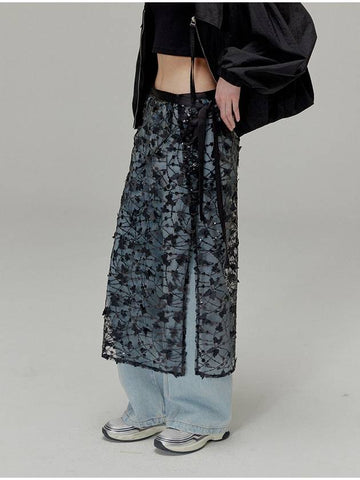 Butterfly Sequin Wrap A-Line Skirt Set Black - OPENING SUNSHINE - BALAAN 1