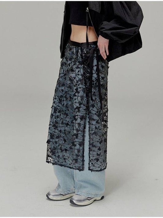Butterfly Sequin Wrap A-Line Skirt Set Black - OPENING SUNSHINE - BALAAN 1