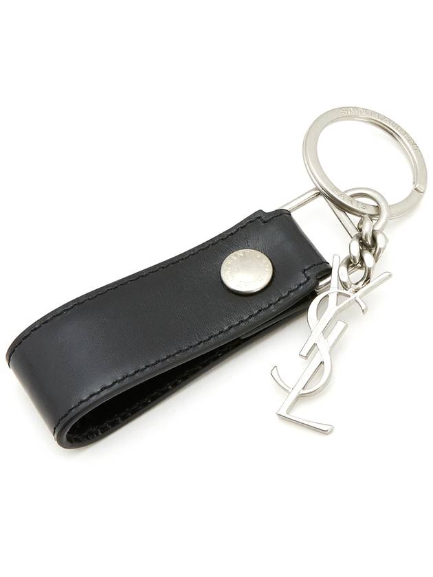 Monogram Leather Key Holder Black Silver - SAINT LAURENT - BALAAN 4