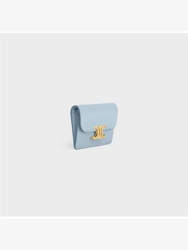 Celine Triomphe Shiny Calfskin Flap Card Holder Light Blue - CELINE - BALAAN 3