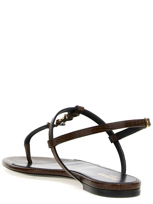 Logo Plaque Open Toe Sandals Brown - SAINT LAURENT - BALAAN 4