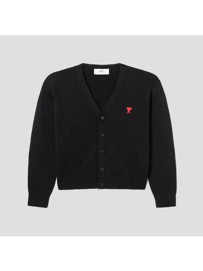 Heart Logo Merino Wool Cardigan Black - AMI - BALAAN 2