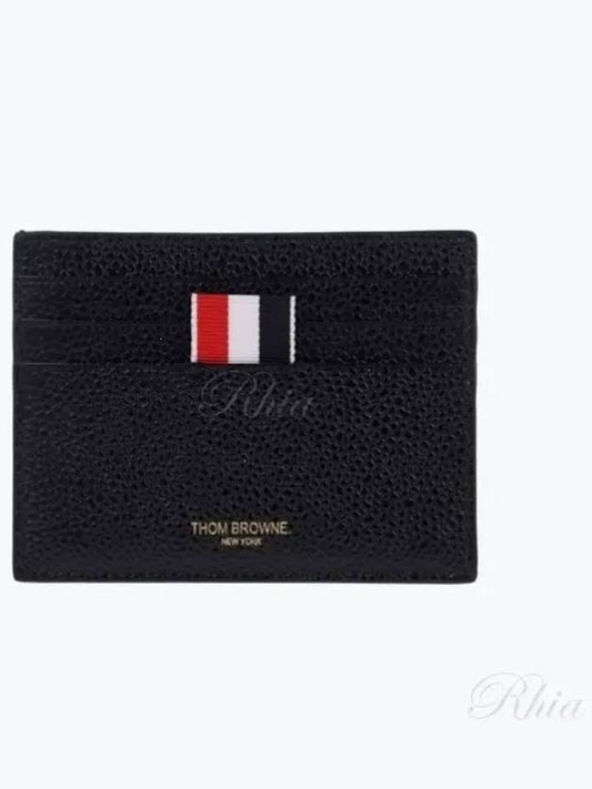 Pebble Grain Leather Stripe Note Compartment Card Wallet Black - THOM BROWNE - BALAAN 2