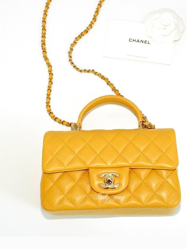 Top Handle Lambskin Mini Flap Cross Bag Yellow - CHANEL - BALAAN 5