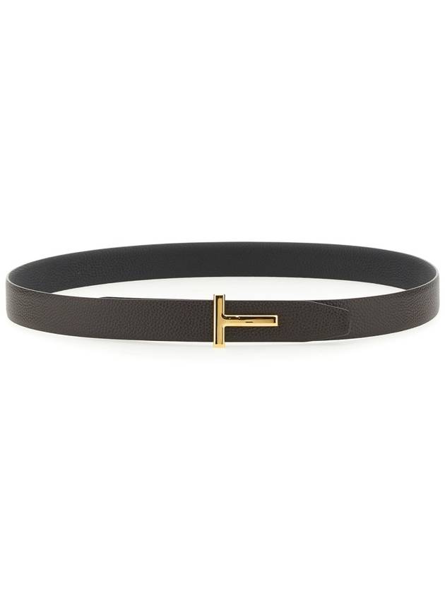 T Logo Reversible Leather Belt Black Brown - TOM FORD - BALAAN 4