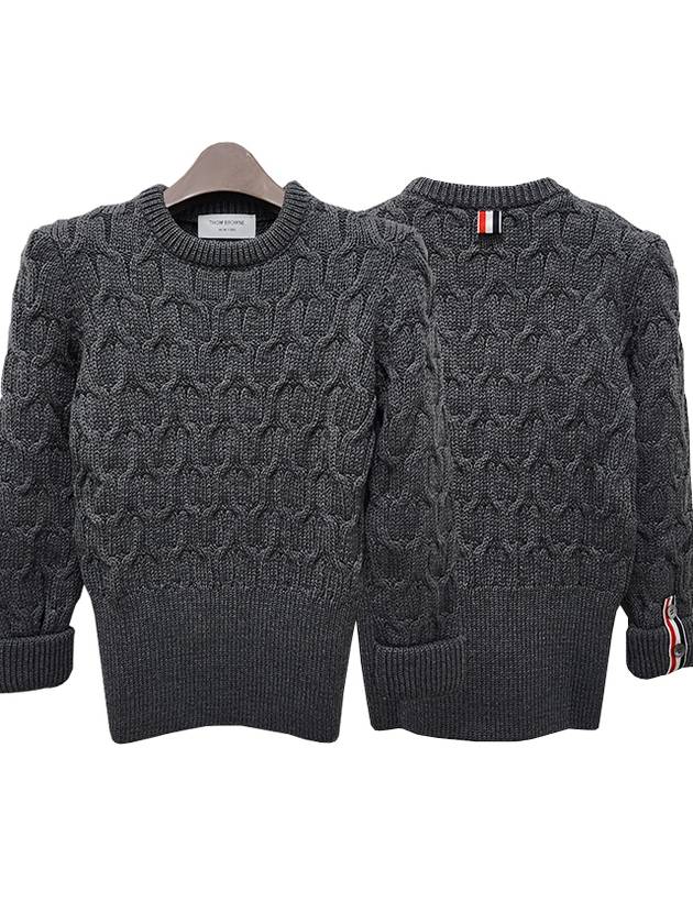 Merino Crisscross Cable Stitch Crewneck Knit Top Grey - THOM BROWNE - BALAAN 2