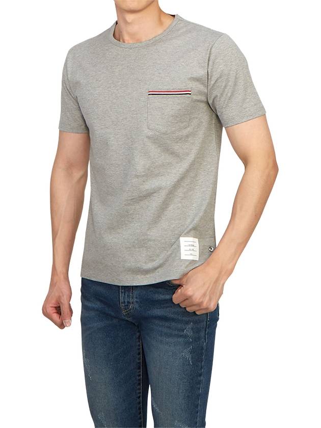 Men's Medium Weight Jersey Tipped Pocket Crewneck Short Sleeve T-Shirt Light Grey - THOM BROWNE - BALAAN 5