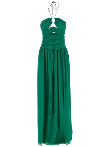 Green Long Dress With Halterneck And Front Cut-Out In Silk Woman - TOM FORD - BALAAN 1