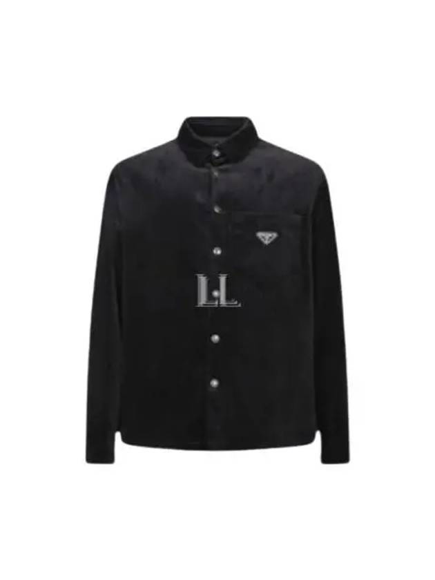 Corduroy Enamel Triangle Logo Long Sleeve Shirt Black - PRADA - BALAAN 2