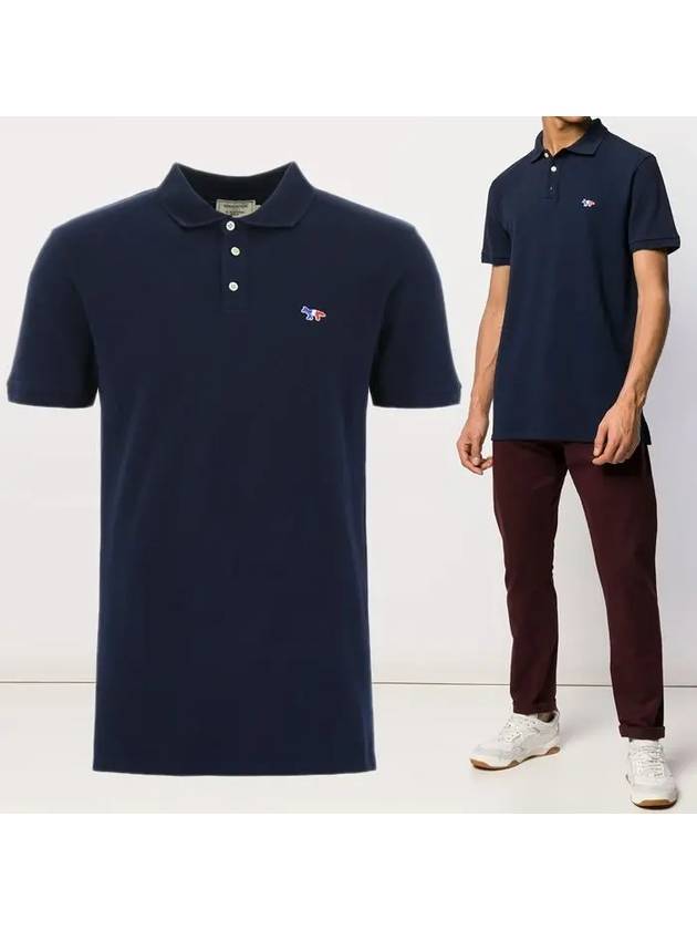 Tricolor Fox Patch Short Sleeve Polo Shirt Navy - MAISON KITSUNE - BALAAN 2