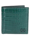 V Logo Crocker Effect Half Wallet Green - VALENTINO - BALAAN 1