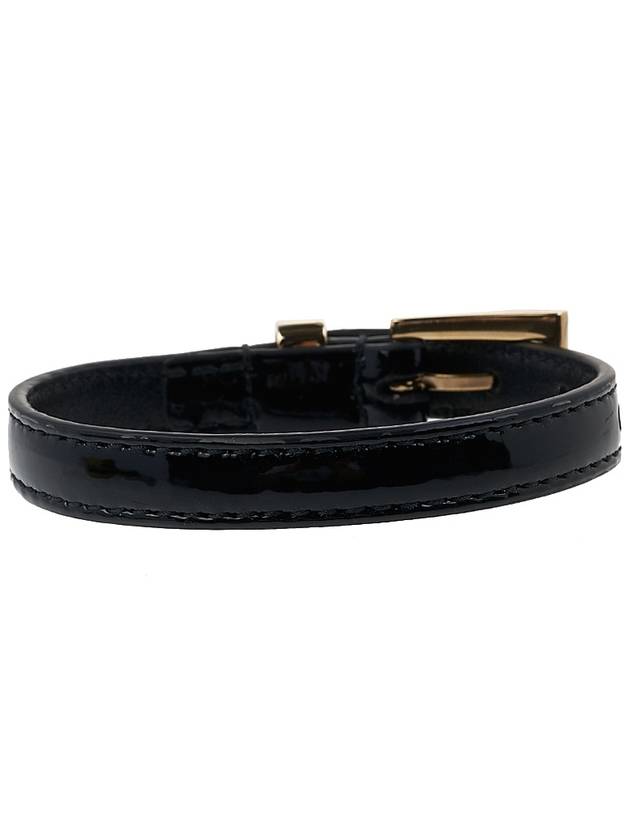 Saffiano Triangular Logo Buckle Leather Bracelet Black - PRADA - BALAAN 5