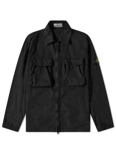 Front Pocket Wappen Patch Overshirt Zip-Up Jacket Black - STONE ISLAND - BALAAN 1