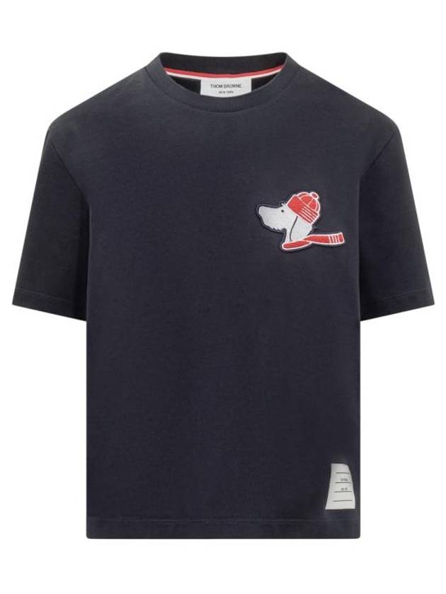 Festive Jersey Button Hector Short Sleeve T Shirt Navy - THOM BROWNE - BALAAN 1