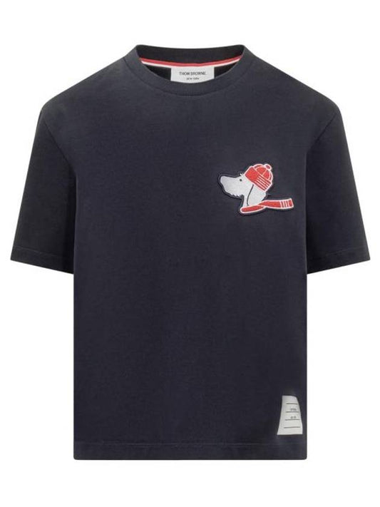 Festive Jersey Button Hector Short Sleeve T Shirt Navy - THOM BROWNE - BALAAN 1