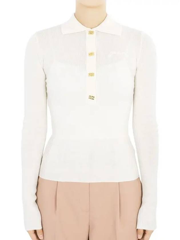 Logo Flaque Button Wool Polo Knit Top Beige - GANNI - BALAAN 2