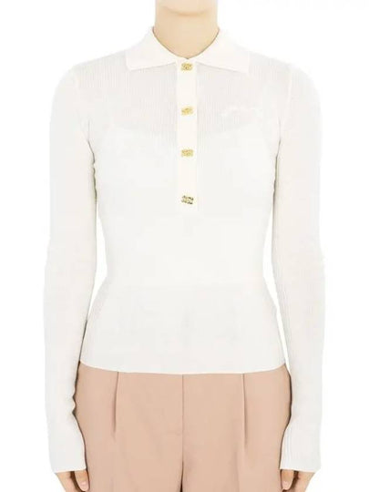 Logo Flaque Button Wool Polo Knit Top Beige - GANNI - BALAAN 2