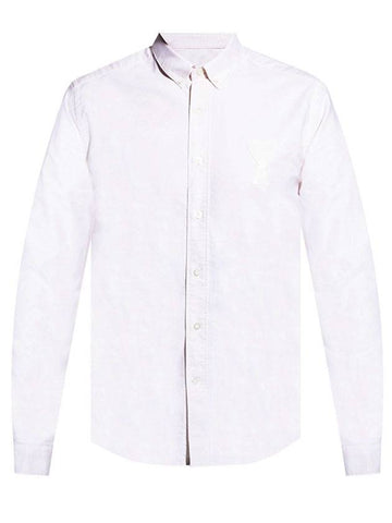 Men's Big Heart Embroidered Logo Oxford Long Sleeve Shirt White - AMI - BALAAN 1