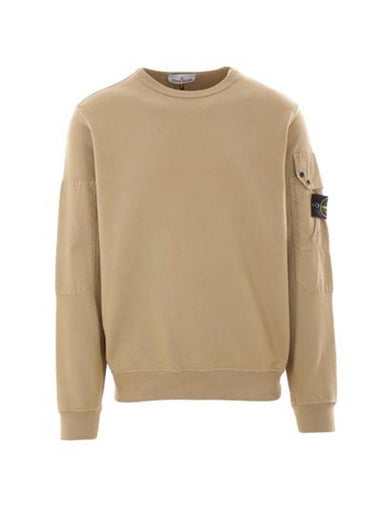 Brushed Organic Cotton Fleece Sweatshirt Beige - STONE ISLAND - BALAAN 1