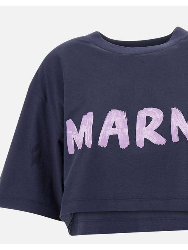 Logo Cotton Crop Short Sleeve T-Shirt Navy - MARNI - BALAAN 5