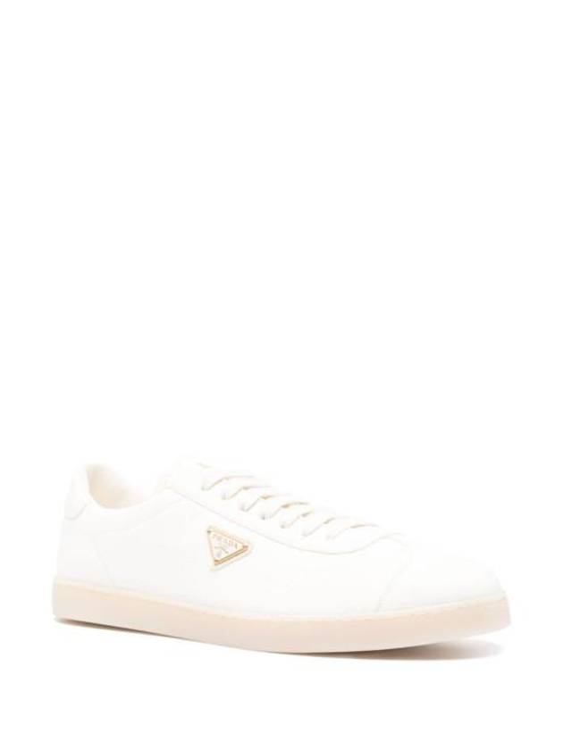 Triangle Logo Lane Leather Low-Top Sneakers Ivory - PRADA - BALAAN 4