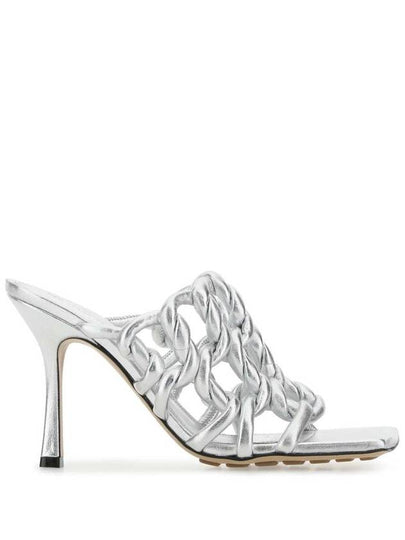 Women's Metallic Lambskin Twist Sandals Heel Silver - BOTTEGA VENETA - BALAAN 2