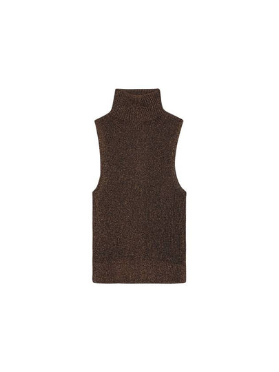 Sparkle Rib Sleeveless Turtleneck Brown - GANNI - BALAAN 2