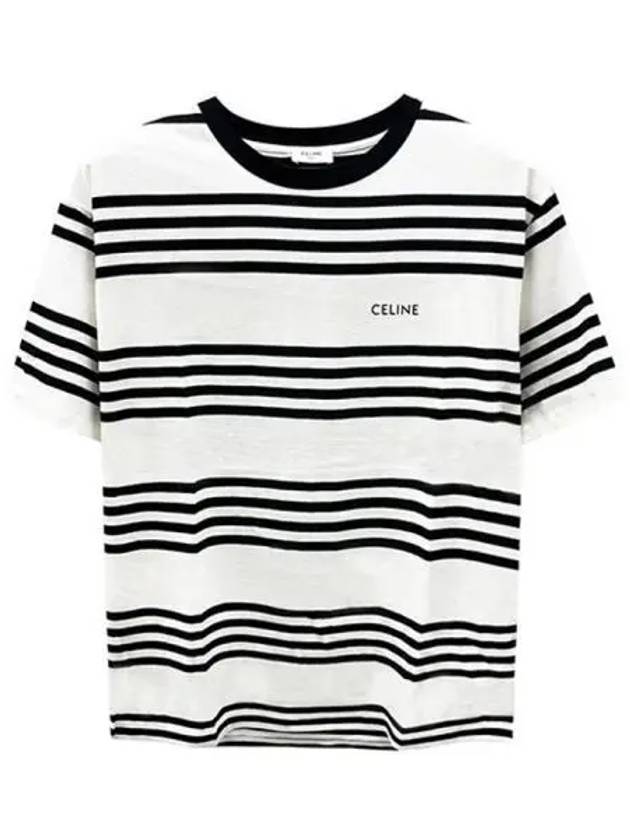 Striped Cotton Jersey Loose Short Sleeve T Shirt Off White Black Men s 270286 - CELINE - BALAAN 1