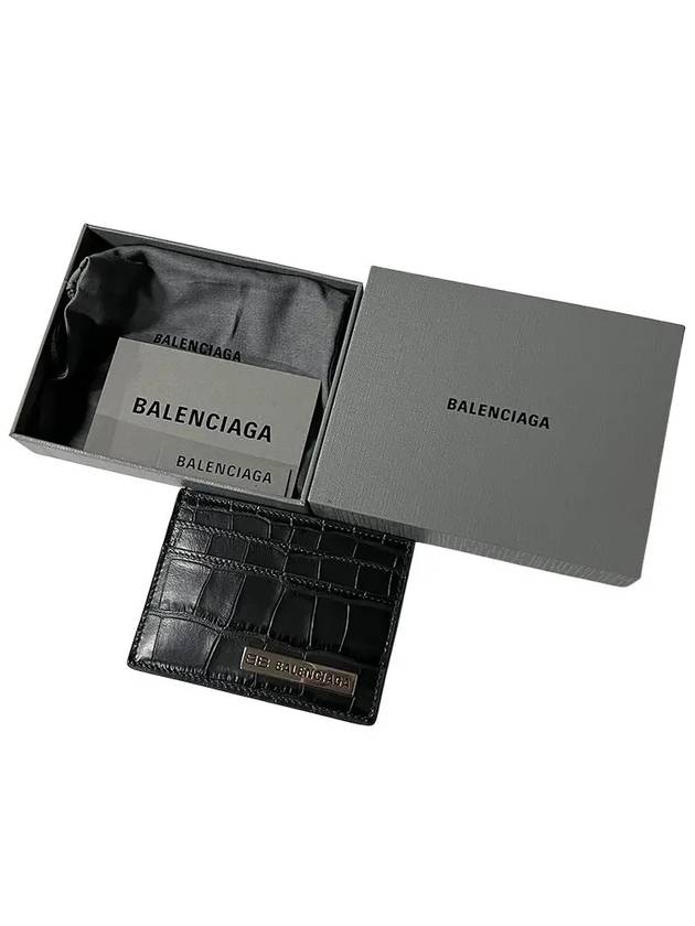 BB Logo Metal Tab Crocker Card Wallet Drak Grey - BALENCIAGA - BALAAN 7