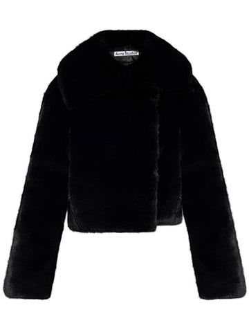 Fluffy Fake Fur Jacket Black - ACNE STUDIOS - BALAAN 1