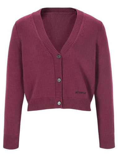 Semi crop V neck cardigan Wine - BUTTONPLAY - BALAAN 1