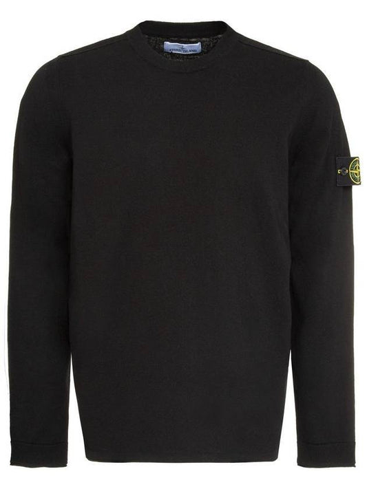 Wappen Patch Crew Neck Knit Top Black - STONE ISLAND - BALAAN.