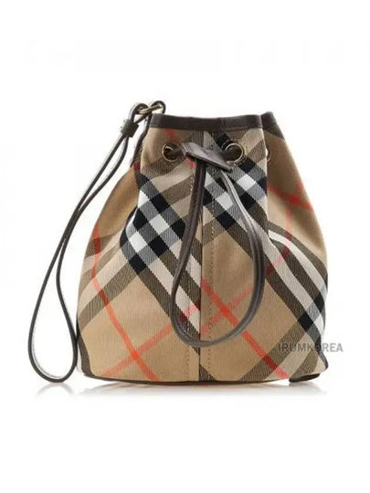 Check Drawstring Bucket Bag Sand - BURBERRY - BALAAN 2